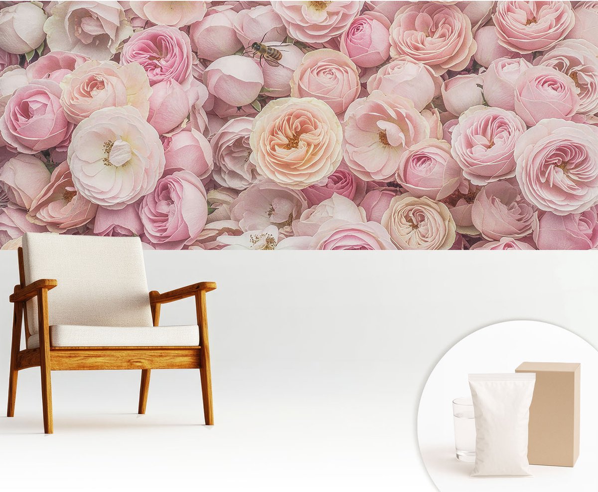 Wallfluent Fotobehang - Roze Vliesbehang - 250x104 cm - Prachtige Bloemen Muurschildering - Gang behang Bloemen En Planten - Fotobehang Vlies - Slaapkamer behang