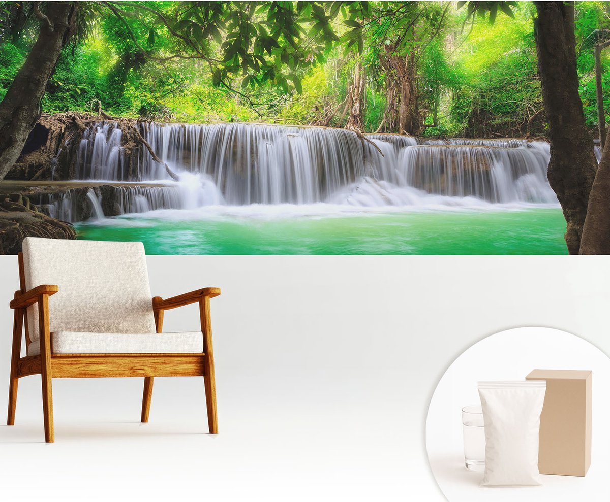 Wallfluent Fotobehang - Groente Vliesbehang - 250x104 cm - Boswaterval Muurschildering - Slaapkamer behang Landschappen - Fotobehang Vlies - Gang behang