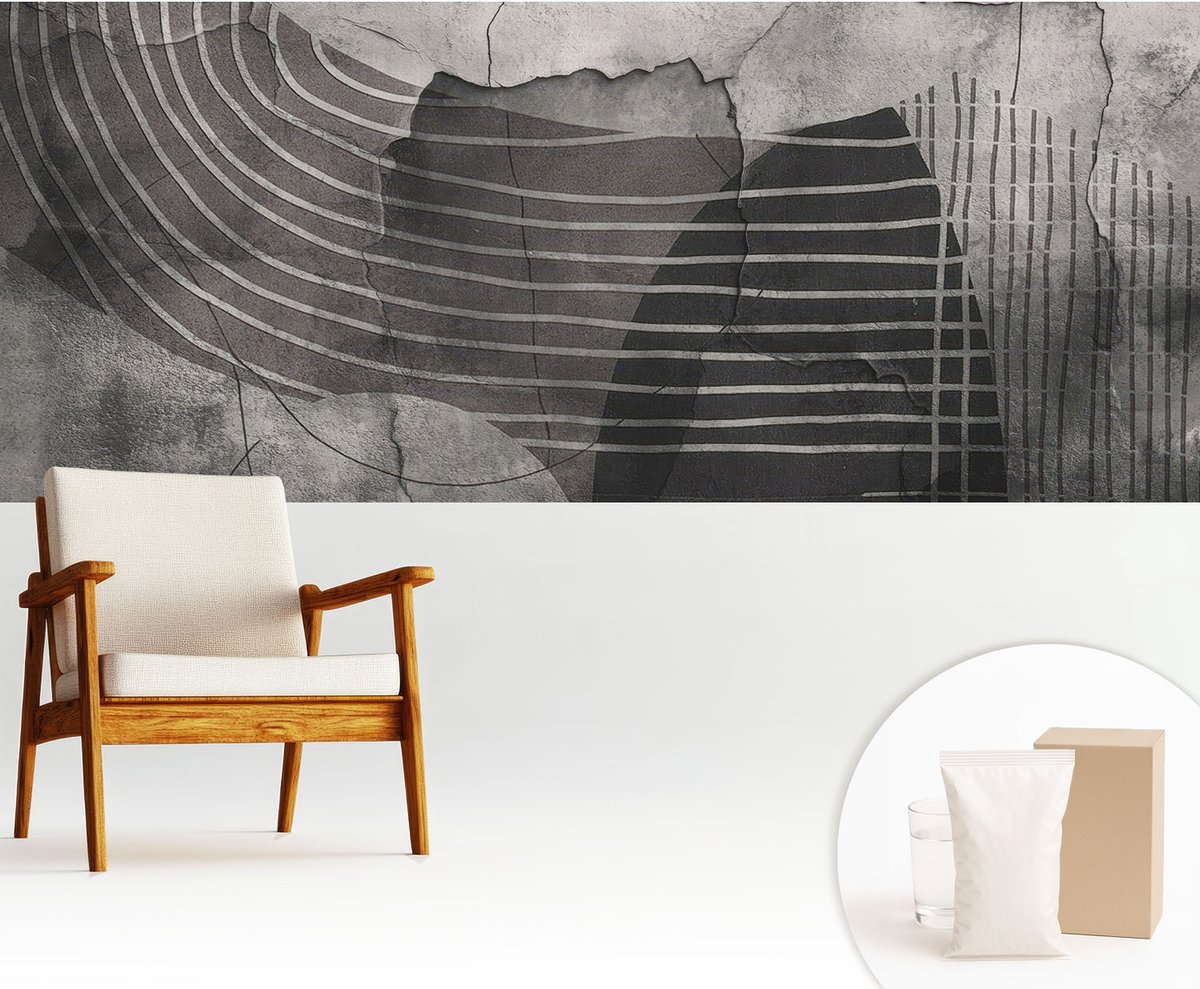 Wallfluent Fotobehang - Grijs Vliesbehang - 250x104 cm - Abstracte Lijnen Fotobehang Vlies - Woonkamer behang Abstractie - Muurschildering - Hal behang
