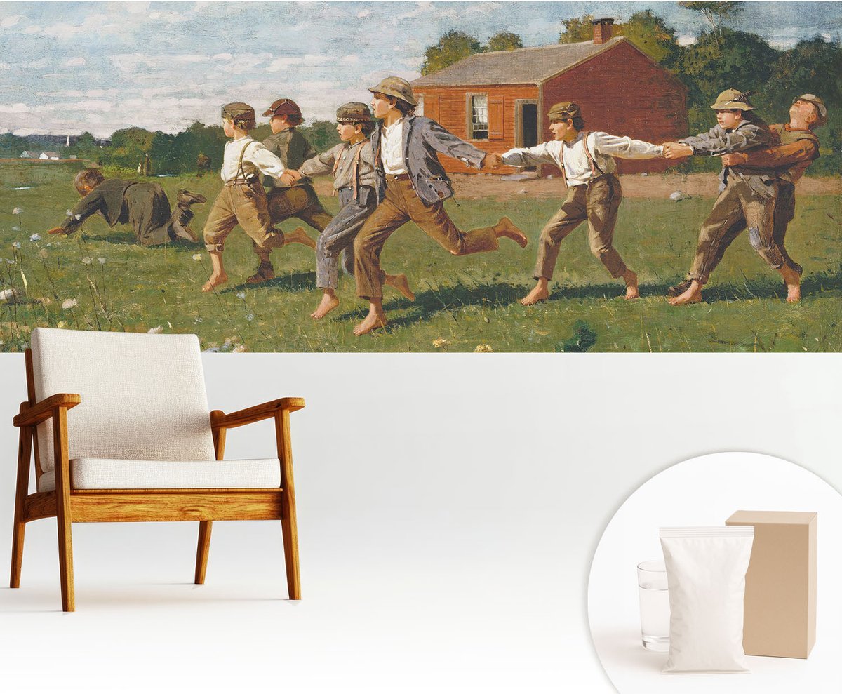 Wallfluent Fotobehang - Bruin Vliesbehang - 250x104 cm - Vrolijk Plezier Fotobehang Vlies - Hal behang Mensen - Muurschildering - Hal behang