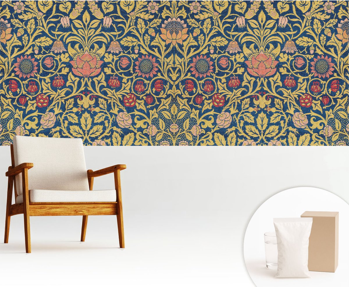 Wallfluent Fotobehang - Groente Vliesbehang - 250x104 cm - Bloemenpatroon Fotobehang Vlies - Woonkamer behang Bloemen En Planten - Muurschildering - Hal behang