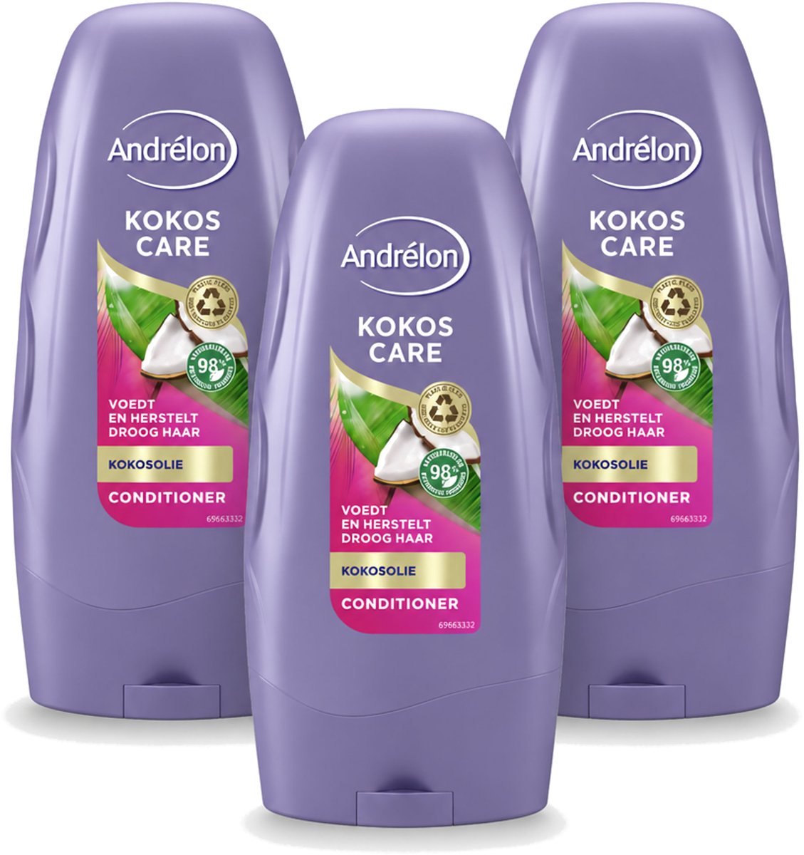 3 x Andrélon - Kokos Care - Conditioner - Diepe Hydratatie - 250 ml - Bulkverpakking - 3 stuks