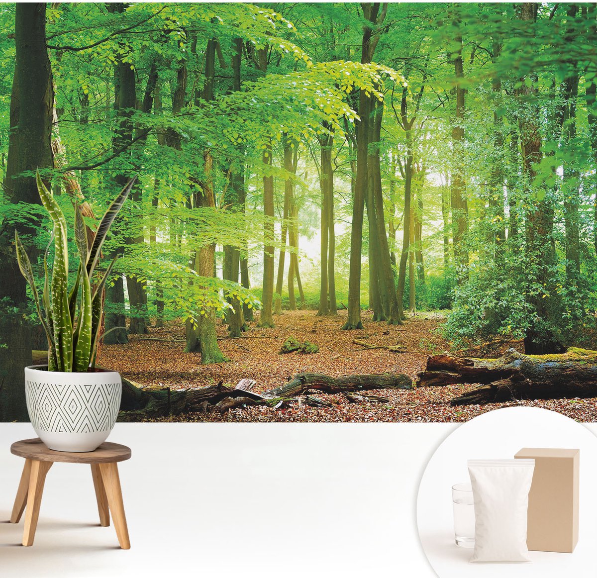 Wallfluent Fotobehang - Groente Vliesbehang - 208x146 cm - Groen Bos Fotobehang Vlies - Woonkamer behang Landschappen - Muurschildering - Woonkamer behang