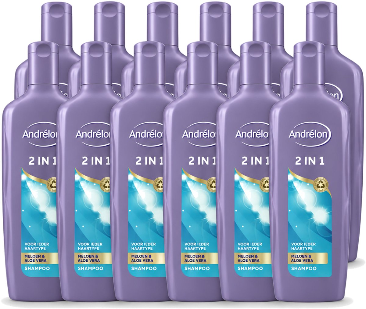 12 x Andrélon - 2-in-1 - Shampoo - Reinigt & Verzorgt - 300 ml - Voordeelverpakking - 12 stuks