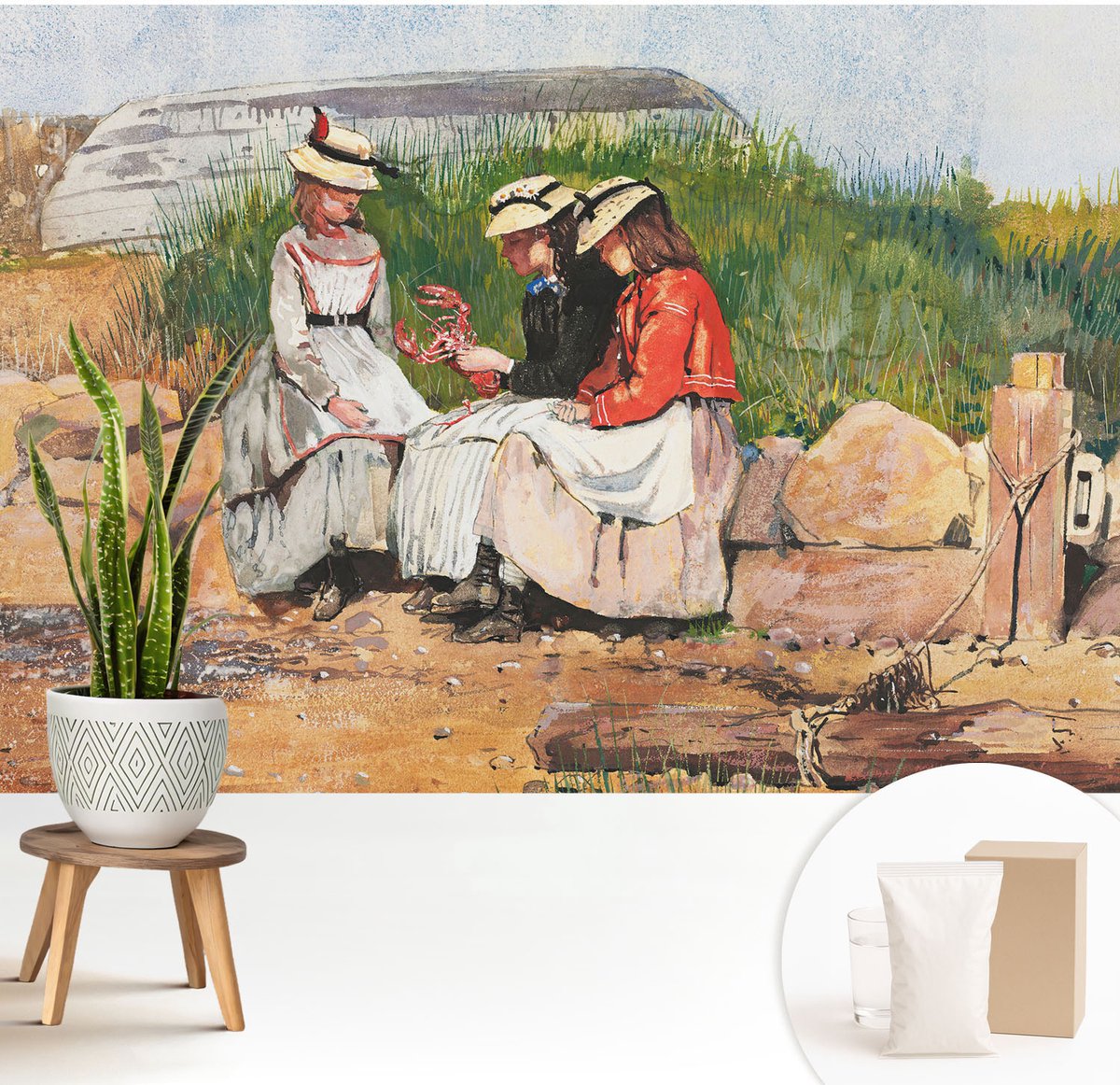 Wallfluent Fotobehang - Zwart Vliesbehang - 208x146 cm - Zomervakantie Fotobehang Vlies - Hal behang Mensen - Muurschildering - Woonkamer behang