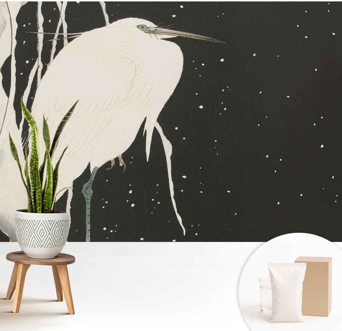 Wallfluent Fotobehang - Wit Vliesbehang - 208x146 cm - Wintervogel Fotobehang Vlies - Hal behang Dieren - Muurschildering - Woonkamer behang