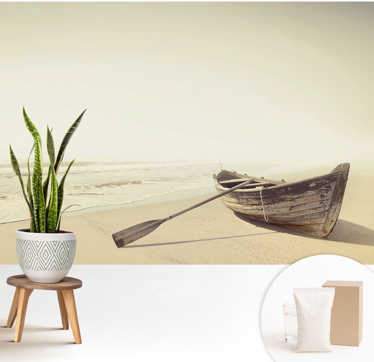 Wallfluent Fotobehang - Wit Vliesbehang - 208x146 cm - Rust Aan Zee Muurschildering - Gang behang Landschappen - Fotobehang Vlies - Slaapkamer behang