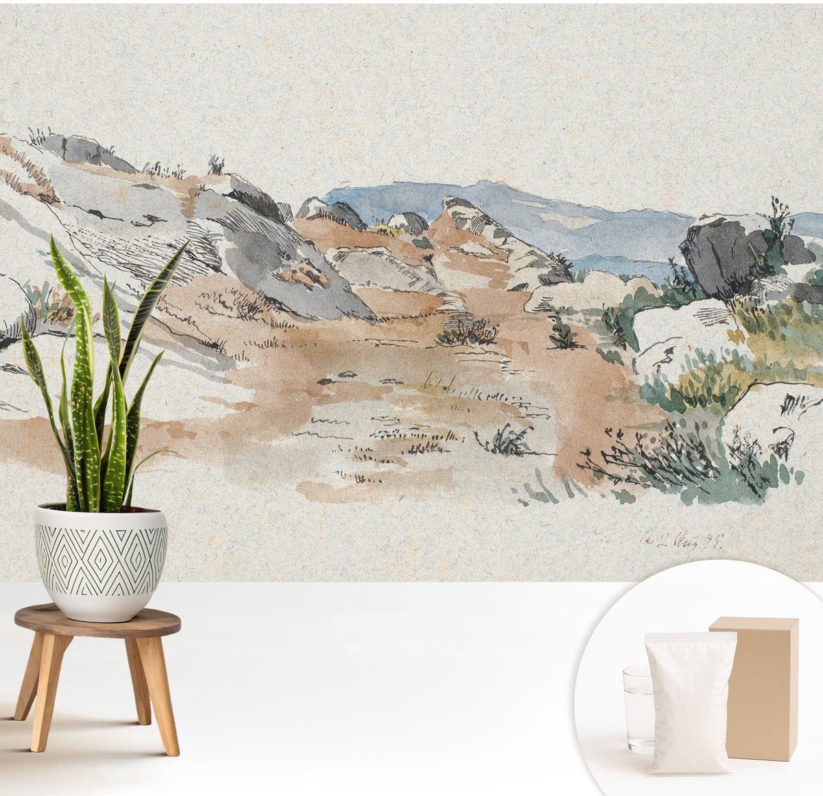 Wallfluent Fotobehang - Beige Vliesbehang - 208x146 cm - Rotslandschap Muurschildering - Slaapkamer behang Landschappen - Fotobehang Vlies - Slaapkamer behang