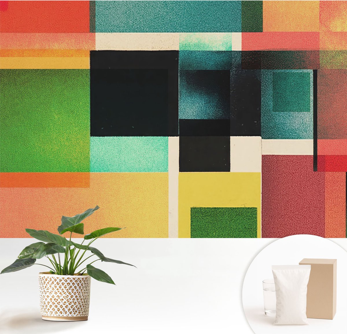 Wallfluent Fotobehang - Groente Vliesbehang - 152x104 cm - Geometrische Abstractie Muurschildering - Slaapkamer behang Abstractie - Fotobehang Vlies - Slaapkamer behang