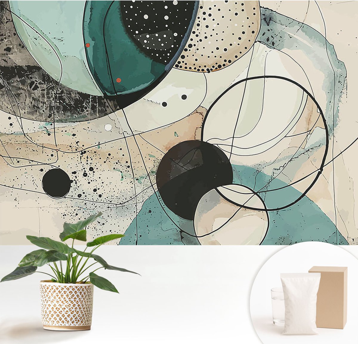 Wallfluent Fotobehang - Grijs Vliesbehang - 152x104 cm - Kleurrijke Cirkels Muurschildering - Gang behang Abstractie - Fotobehang Vlies - Gang behang
