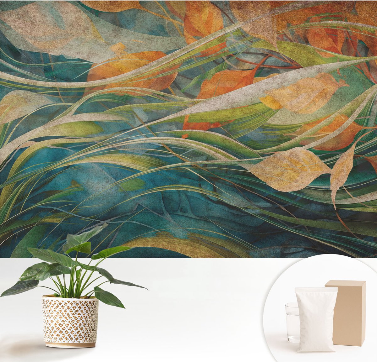 Wallfluent Fotobehang - Wit Vliesbehang - 152x104 cm - Herfstlandschap Fotobehang Vlies - Hal behang Bloemen En Planten - Muurschildering - Hal behang