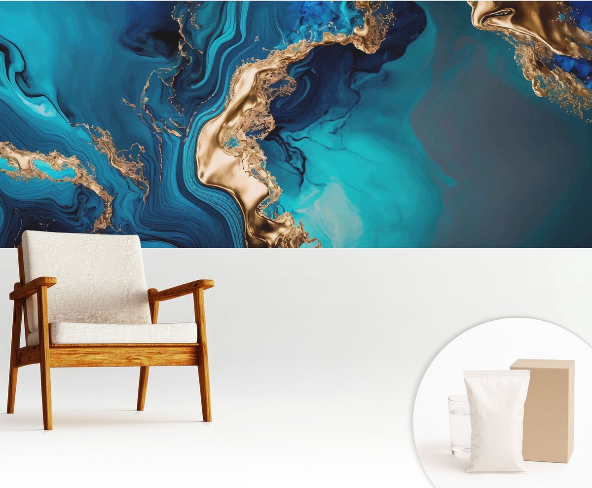 Wallfluent Fotobehang - Marine Vliesbehang - 250x104 cm - Kleurrijke Abstractie Fotobehang Vlies - Woonkamer behang Abstractie - Muurschildering - Hal behang