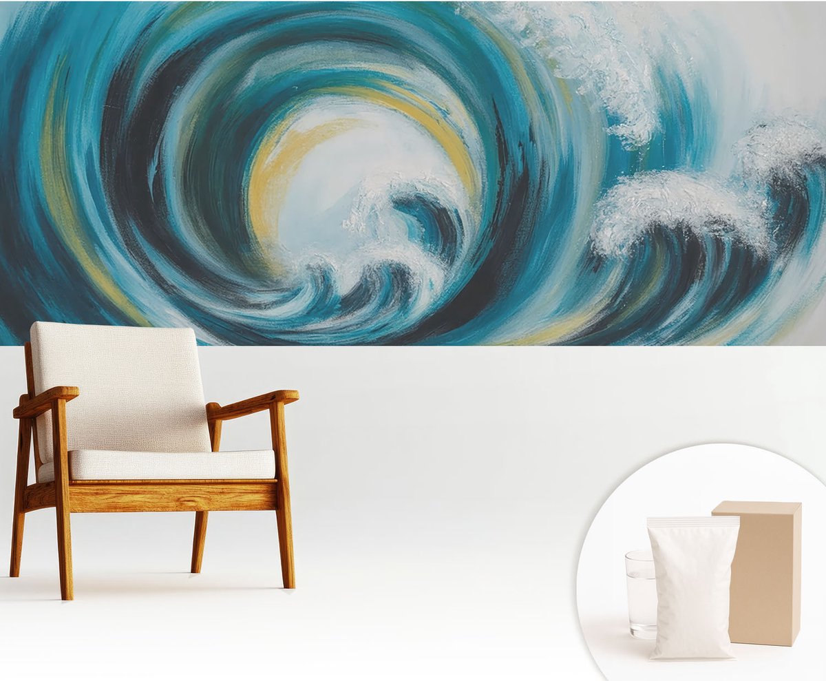 Wallfluent Fotobehang - Turkoois Vliesbehang - 250x104 cm - Zeegolf Fotobehang Vlies - Hal behang Deel - Muurschildering - Hal behang