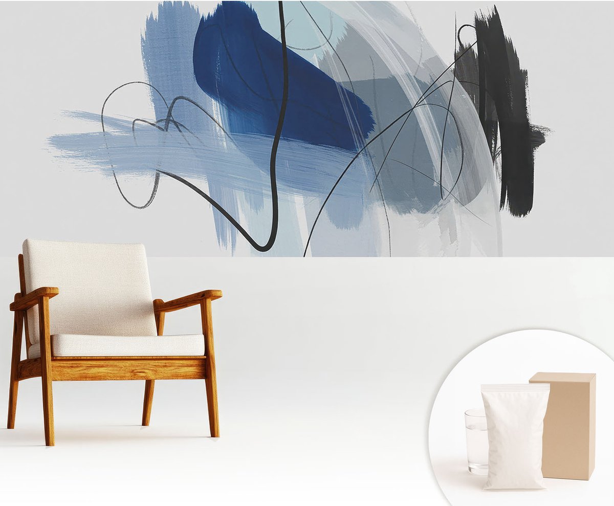 Wallfluent Fotobehang - Blauw Vliesbehang - 250x104 cm - Kleurrijke Abstracties Fotobehang Vlies - Hal behang Abstractie - Muurschildering - Woonkamer behang