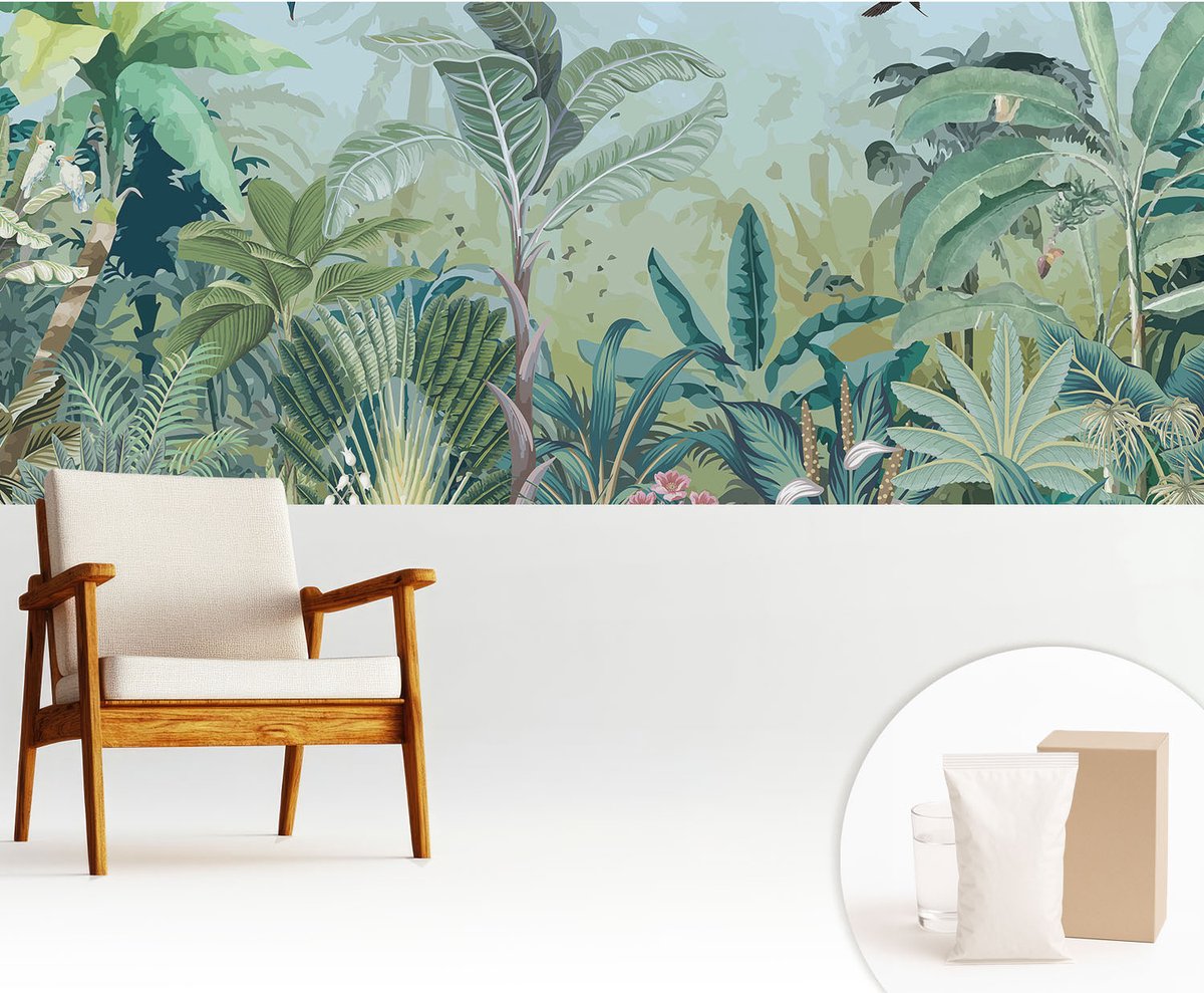 Wallfluent Fotobehang - Groente Vliesbehang - 250x104 cm - Tropische Natuur Muurschildering - Gang behang Bloemen En Planten - Fotobehang Vlies - Slaapkamer behang