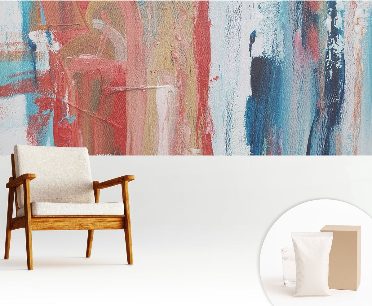 Wallfluent Fotobehang - Blauw Vliesbehang - 250x104 cm - Kleurrijke Abstracties Fotobehang Vlies - Woonkamer behang Abstractie - Muurschildering - Woonkamer behang
