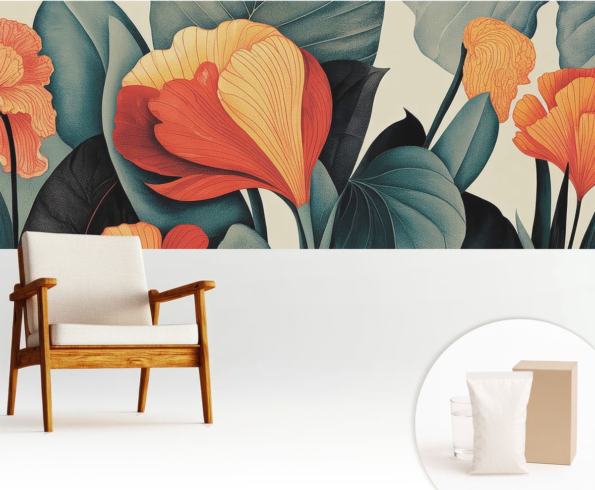 Wallfluent Fotobehang - Groente Vliesbehang - 250x104 cm - Kleurrijke Bloemen Muurschildering - Gang behang Bloemen En Planten - Fotobehang Vlies - Gang behang