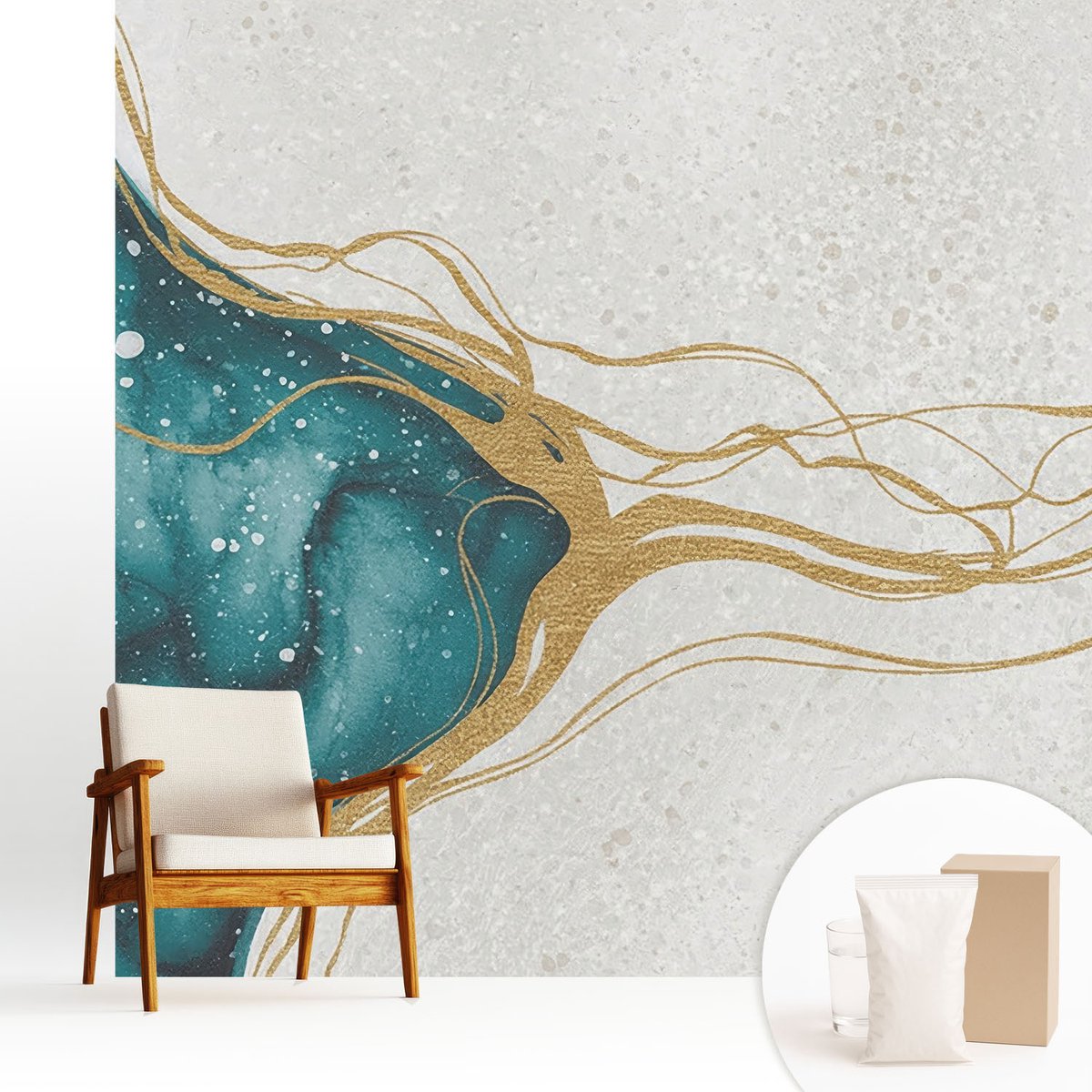 Wallfluent Fotobehang - Blauw Vliesbehang - 250x250 cm - Turkooizen Lijnen Muurschildering - Gang behang Abstractie - Fotobehang Vlies - Slaapkamer behang