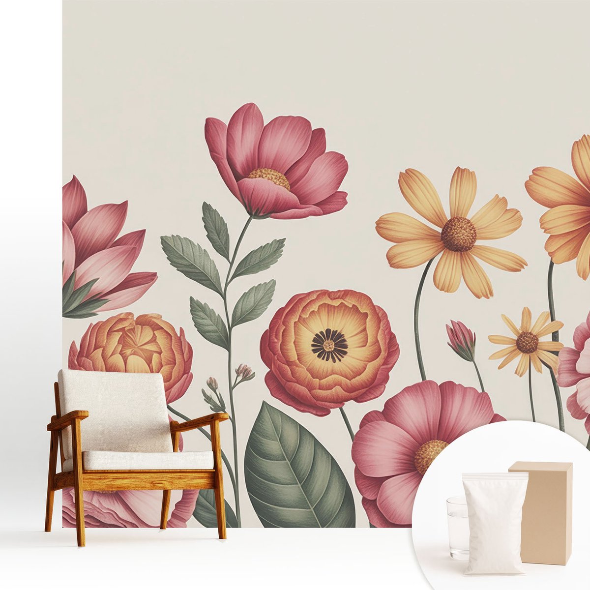 Wallfluent Fotobehang - Roze Vliesbehang - 250x250 cm - Bloemarrangement Fotobehang Vlies - Hal behang Bloemen En Planten - Muurschildering - Woonkamer behang