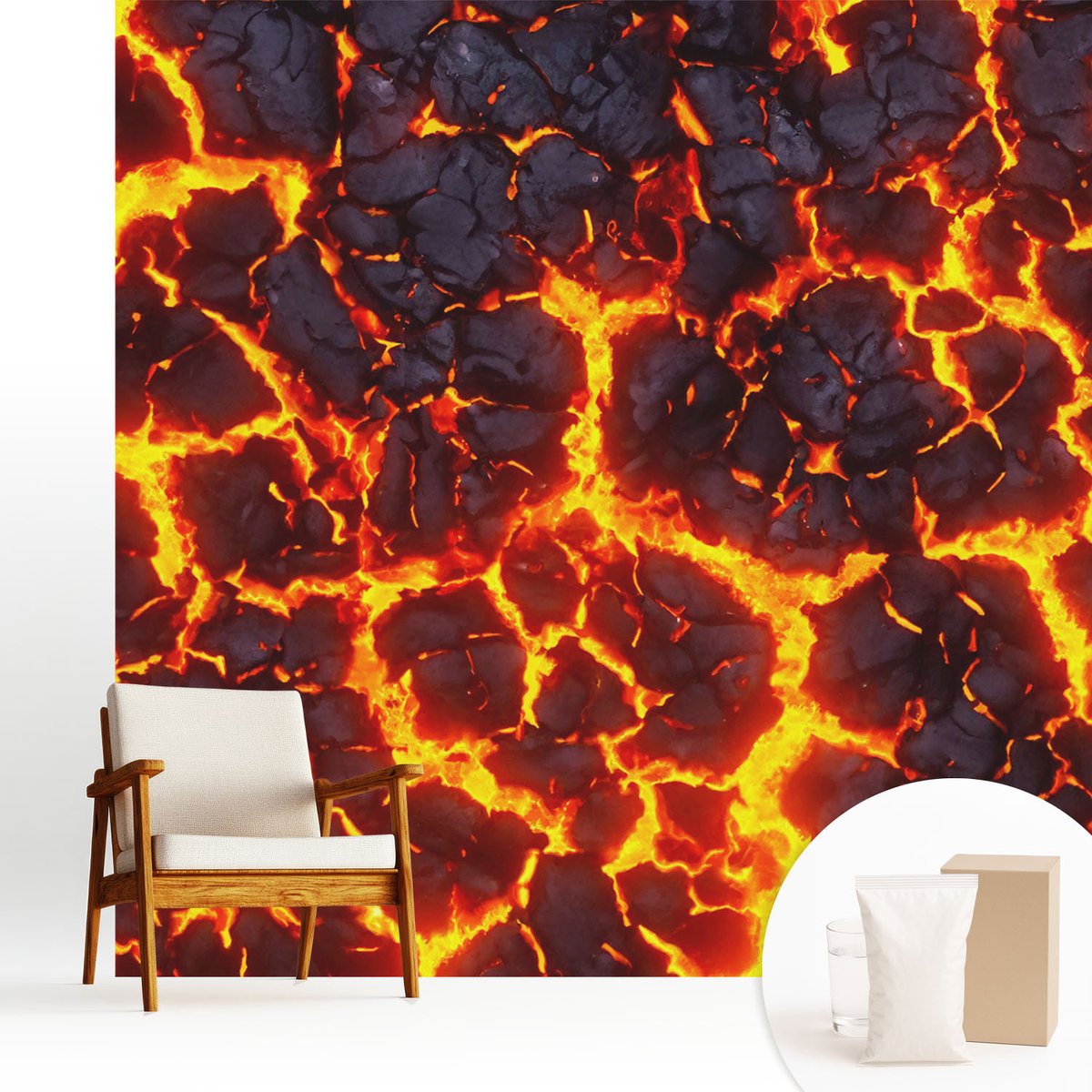 Wallfluent Fotobehang - Zwart Vliesbehang - 250x250 cm - Sterke Magma Fotobehang Vlies - Hal behang Abstractie - Muurschildering - Woonkamer behang