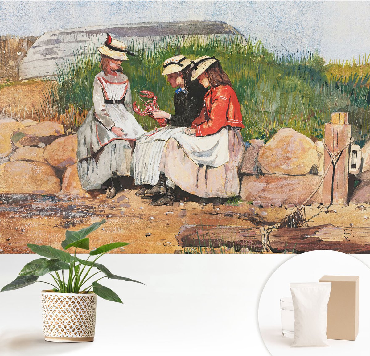 Wallfluent Fotobehang - Zwart Vliesbehang - 152x104 cm - Zomervakantie Fotobehang Vlies - Hal behang Mensen - Muurschildering - Woonkamer behang