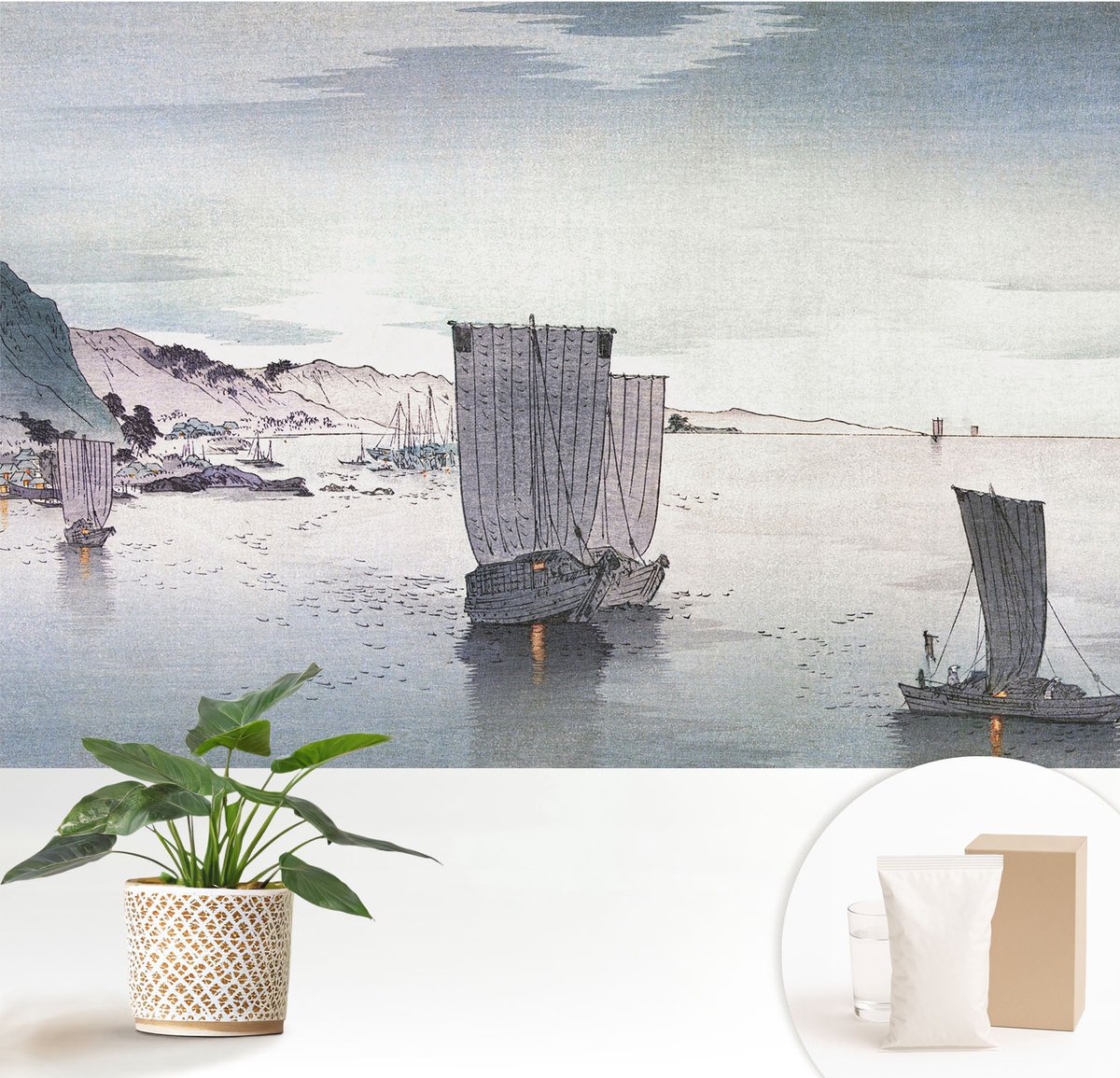 Wallfluent Fotobehang - Grijs Vliesbehang - 152x104 cm - Maritiem Landschap Muurschildering - Slaapkamer behang Landschappen - Fotobehang Vlies - Slaapkamer behang