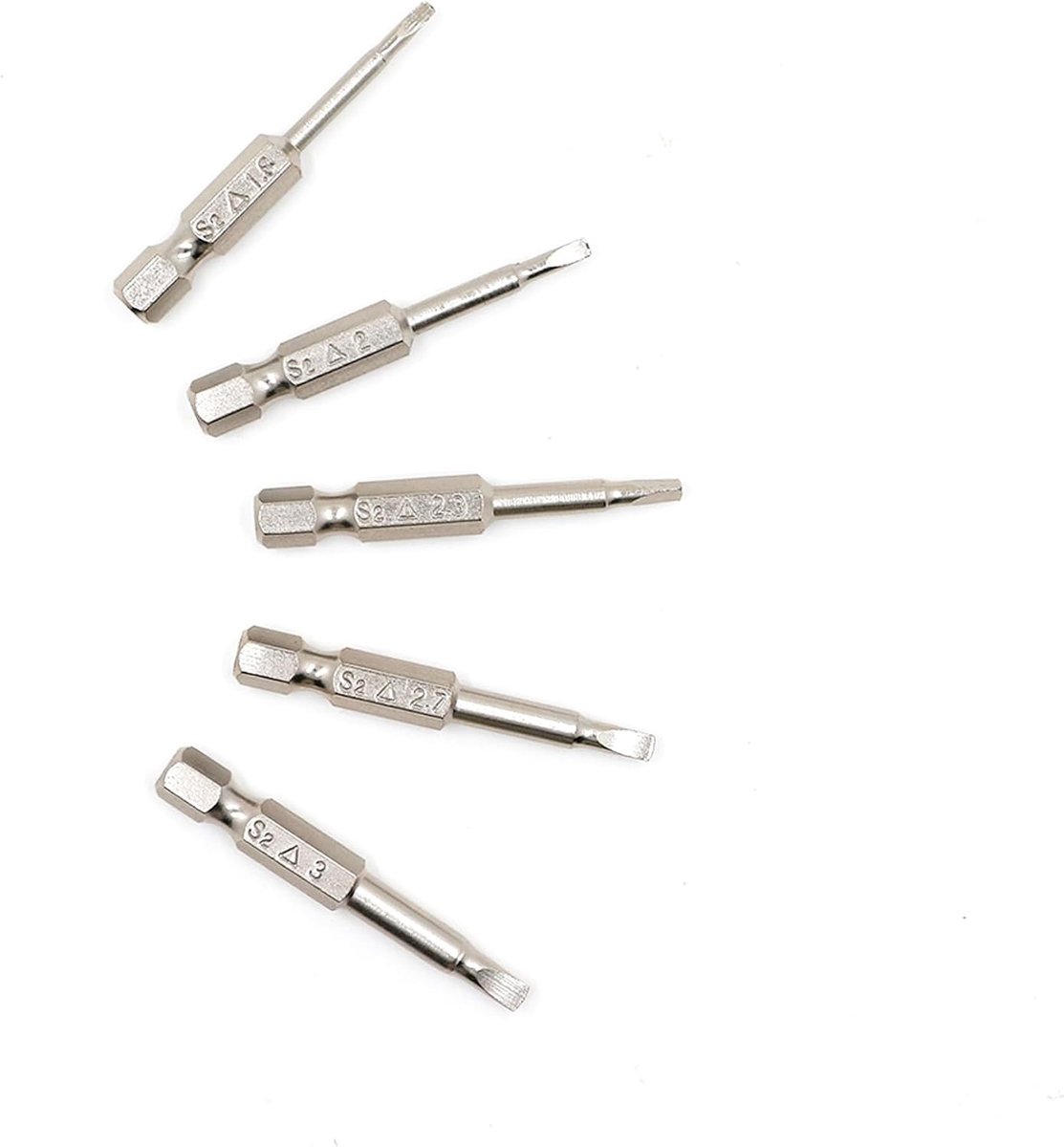 Set van 5 magnetische schroefbits van 1/4 inch, S2 staal, geschikt voor ratels en elektrische schroevendraaiers, 50 mm lang, inclusief ster- en driehoekbits