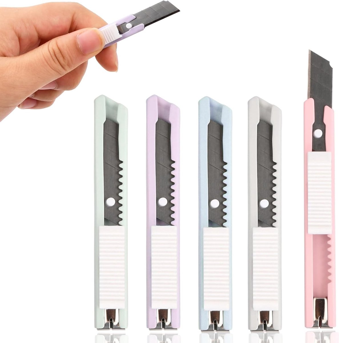 Professionele Snijmes Set - 5 Stuks Uittrekbare Cutter voor Papier, Karton en Tapijt - Ideaal voor Kantoor en Thuisgebruik