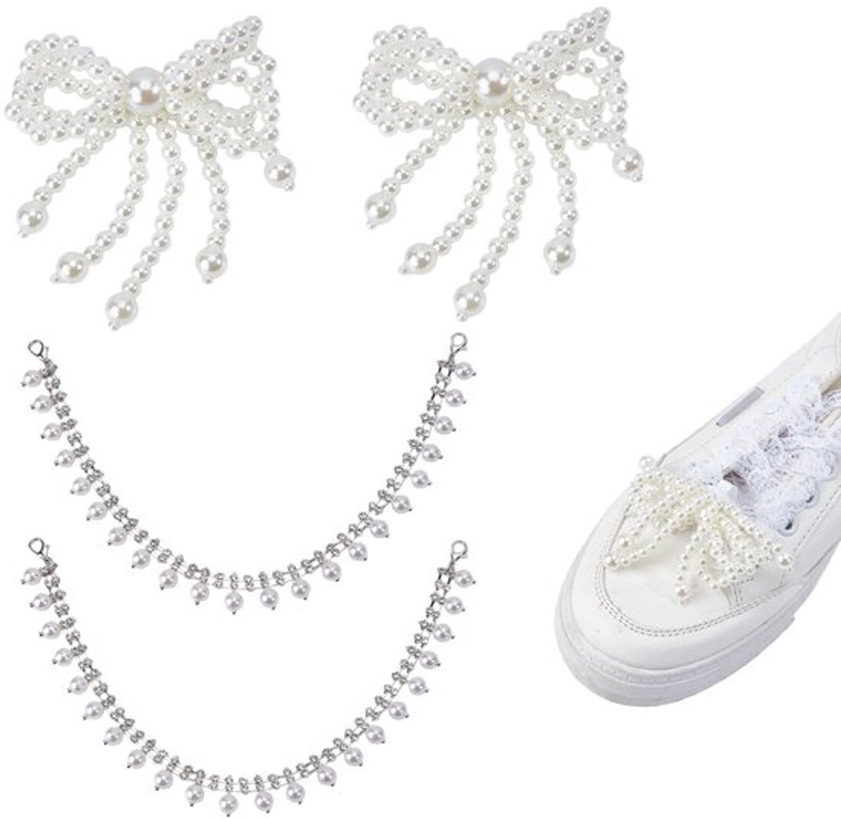 Allecto - Imitatie Parels Schoen Charms - Elegante Decoratie - Strik voor Sneakers