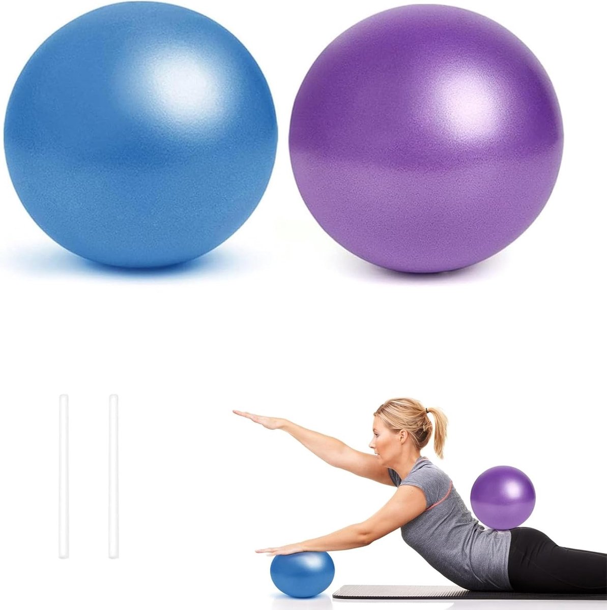 Mini Fitness Ball Set van 25 cm voor Pilates en Yoga - 2 Stuks in Blauw en Paars - Ideaal voor Core Training, Balans en Flexibiliteit Thuis en in de Studio