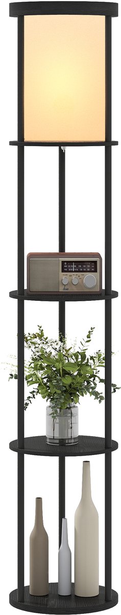 HOMCOM lamp - staande lamp - MDF/metaal/stof - Ø29x158H cm - zwart+wit