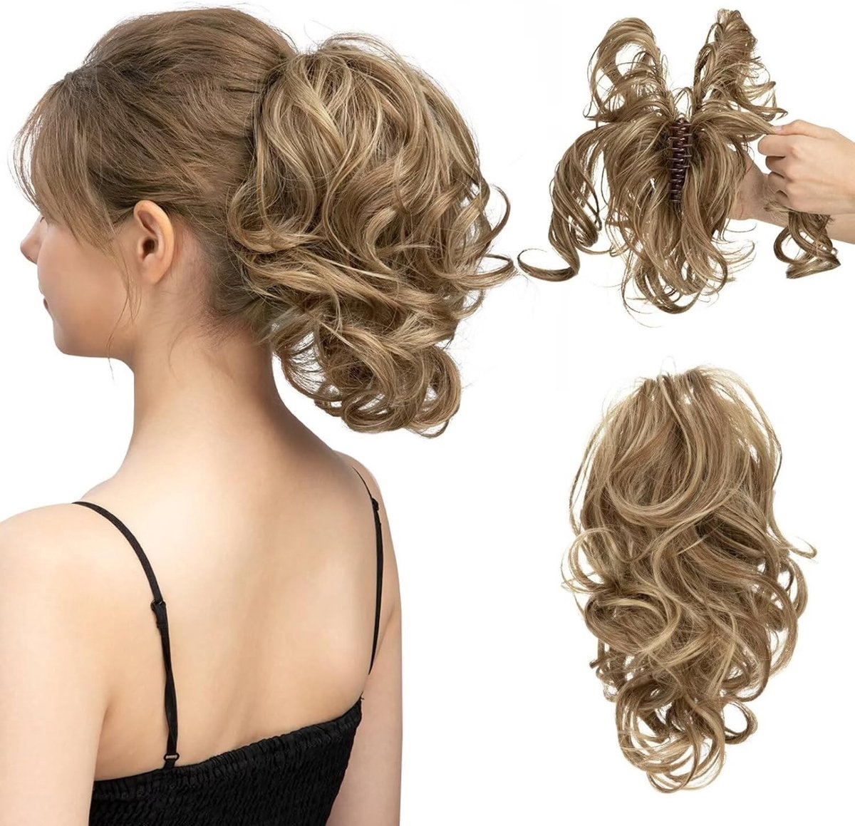 Korte Ponytail Extension van Echt Haar met Klem, Buigzaam voor DIY Stijlen, Ideaal voor een Messy Bun en Dagelijks Gebruik, 25 cm lang
