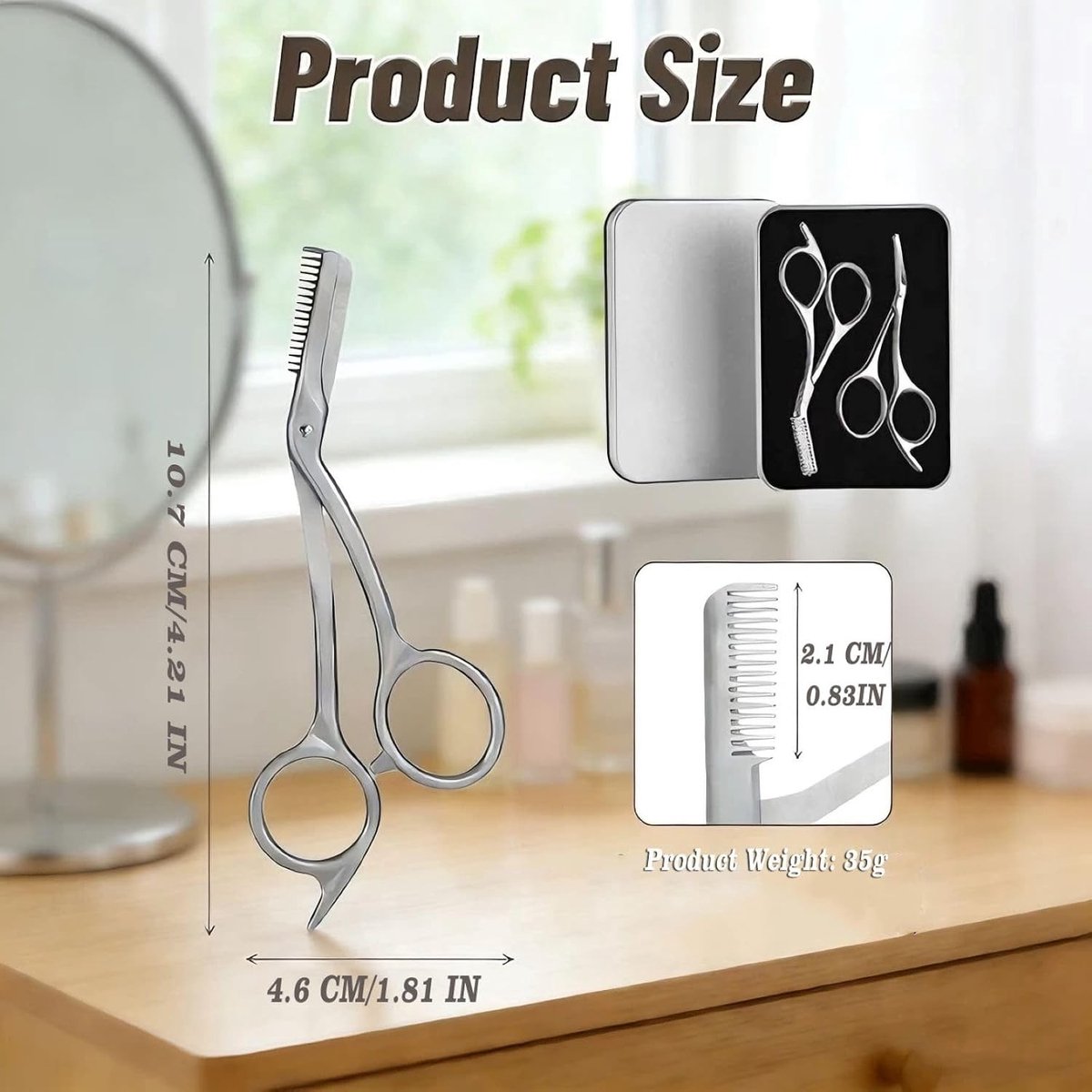 Professionele Oogbrow Schaar en Trimmer Set met Reis Etui, Inclusief Kam en Neushaartrimmer voor Perfecte Wenkbrauwen en Wimpers