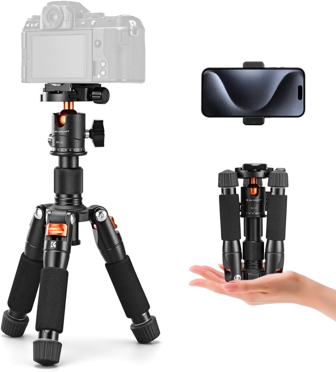 Statief telefoon - Zilver - 52 cm - Aluminium Mini Reisstatief met 360° Kogelkop - Voor Camera en Smartphone