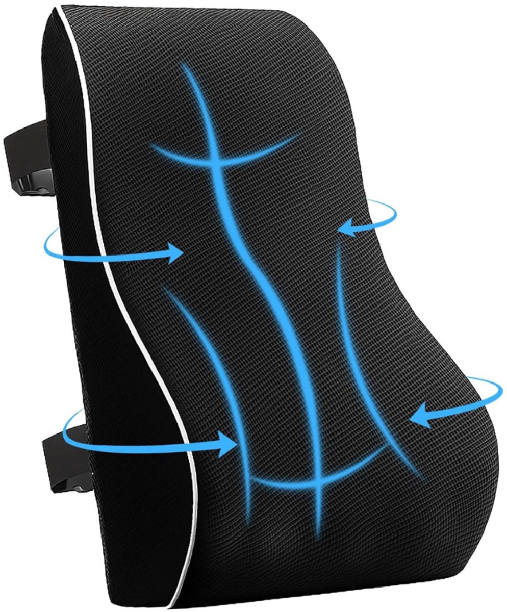 ZRNS® Rugkussen Onderrug - Ergonomische Rugsteun - Voor Auto en Bureaustoel - Memory Foam