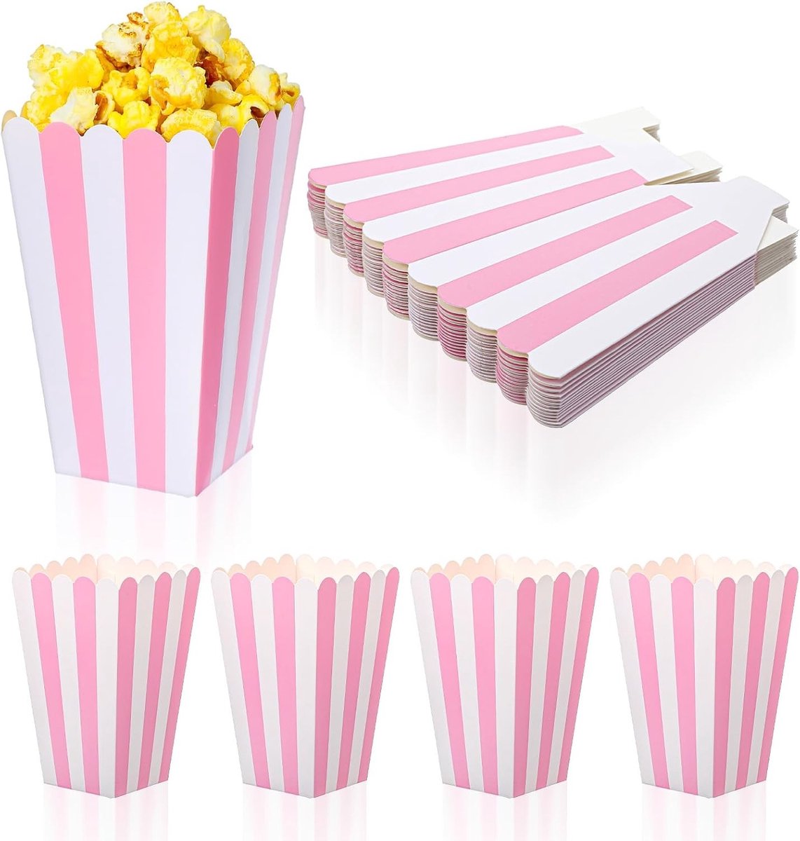 15 Stuks Roze Popcorn Dozen voor Feestjes - Herbruikbare Mini Popcorn Tassen voor Verjaardag, Filmavonden en Cadeaus