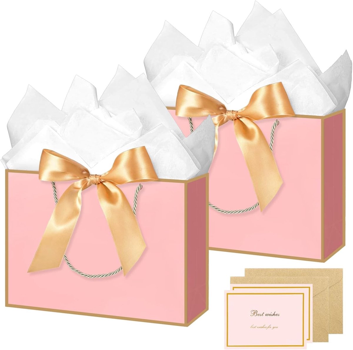 Elegante Roze Papieren Cadeautassen Set van 12 Stuks, Vouwbare Tassen met Handvat en Strikken voor Bruidsmeisjes en Feesten, 11 x 10 x 20 cm
