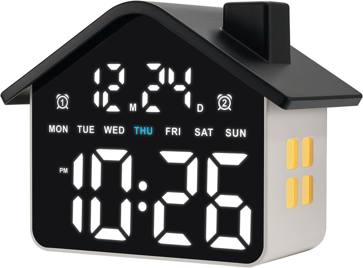 Digitale wekker, slaapkamerwekker, met datum- en dagweergave, dubbele alarmfunctie, dimfunctie en sfeerverlichting, werkt op adapter of batterijen, zwart.