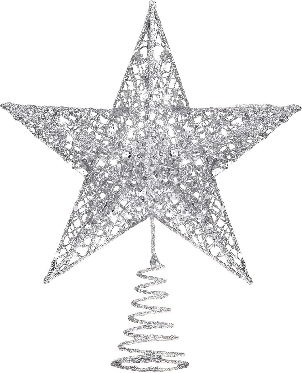 Sprankelende Ster voor de Bovenkant van de Kerstboom, Perfect voor Kerstboomdecoratie, Geschikt voor Kleine en Grote Bomen (Zilver)