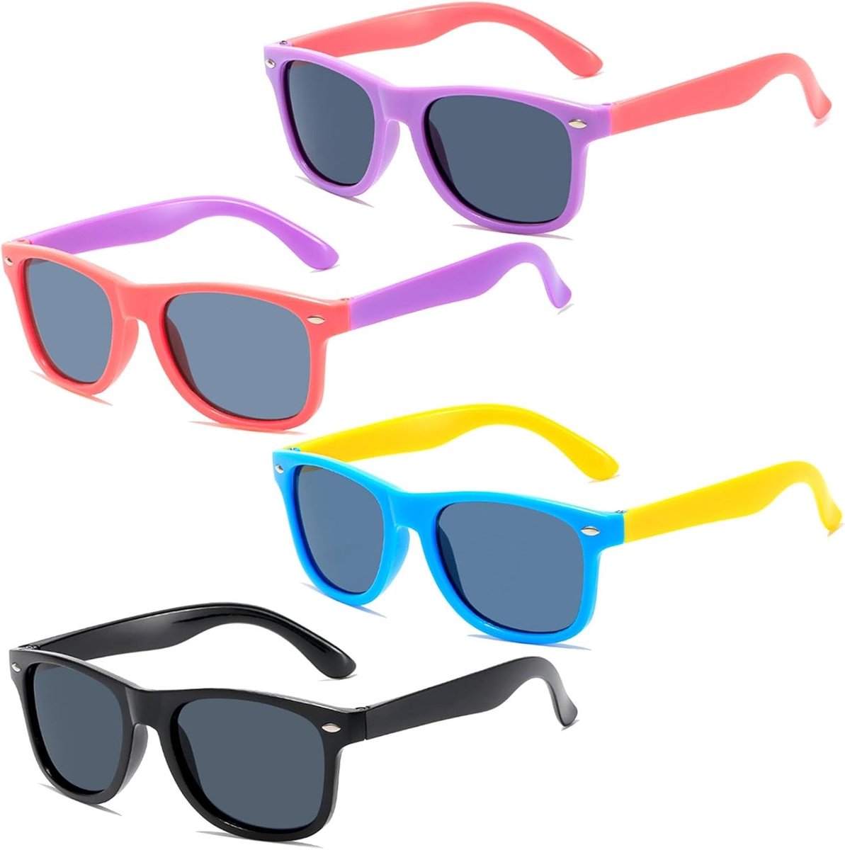 Set van 4 Kindersunglasses met Gepolariseerde Lenzen en UV400 Bescherming - Siliconen Montuur voor Jongens en Meisjes van 3-12 Jaar
