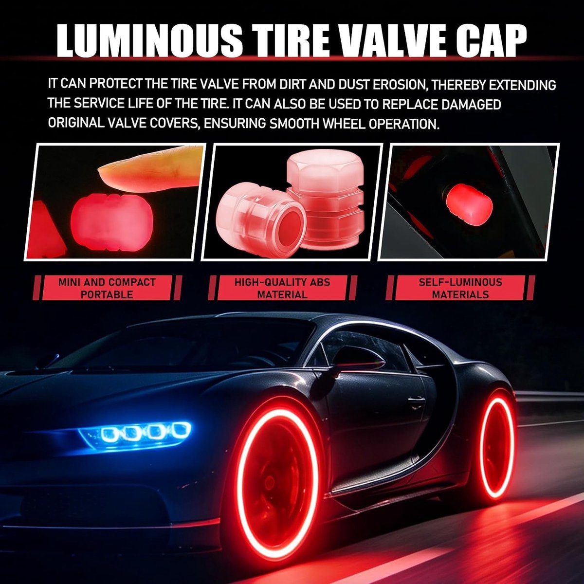 Set van 20 Fluorescerende Ventieldoppen voor Auto, SUV en Truck - Decoratieve en Praktische Oplossing voor Banden en Wielen, Ideaal voor Nachtzichtbaarheid