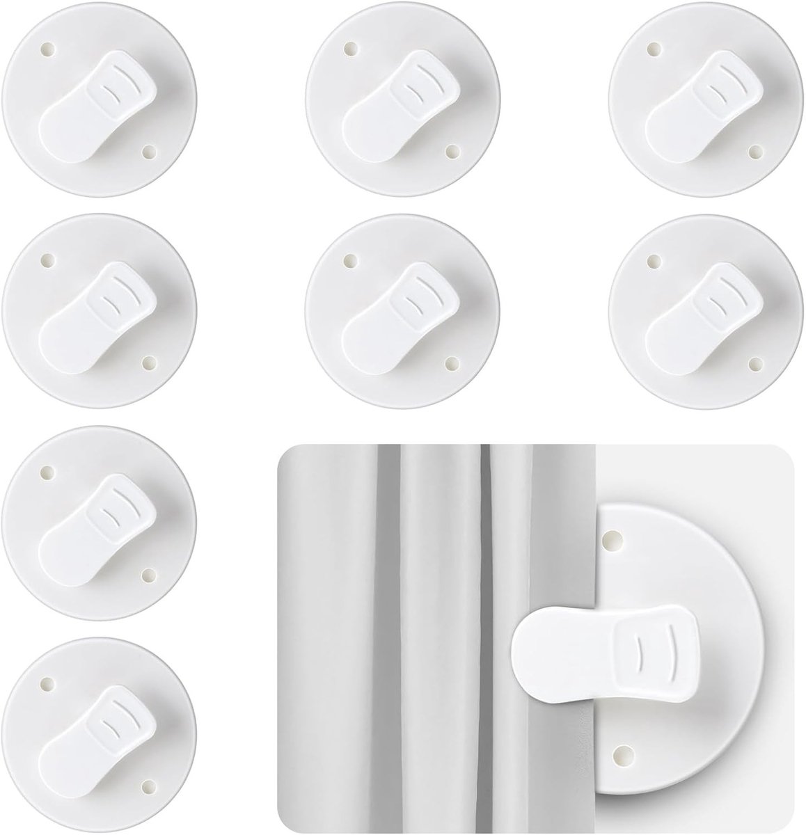 8 Stuks Douchegordijn Klemmen, 5.8 cm Beveiliging, Waterdichte Klemmen voor Douchegordijnen, Winddicht en Zelfklevend, Ideaal voor Badkamer Gebruik