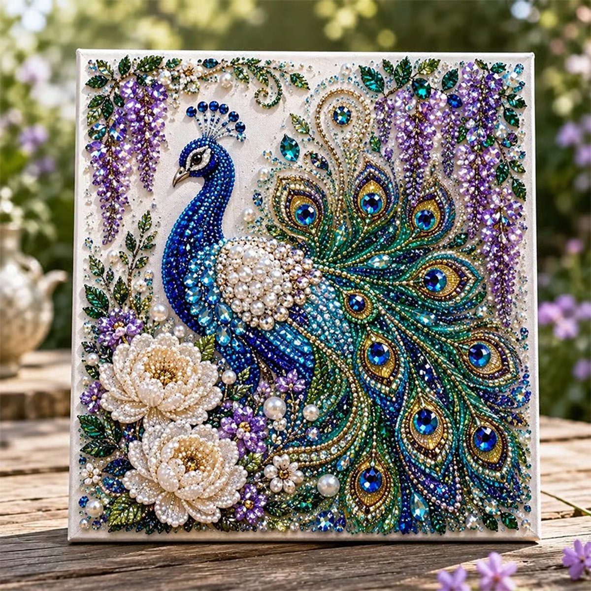 Casalora® Dieren Parel Diamond Painting – DIY 3D Pauw Kunstwerk – Voorgespannen Canvas – Sprankelende Parelschildering – Creatieve Hobby voor Volwassenen – Dierendecoratie – 20 × 20 cm