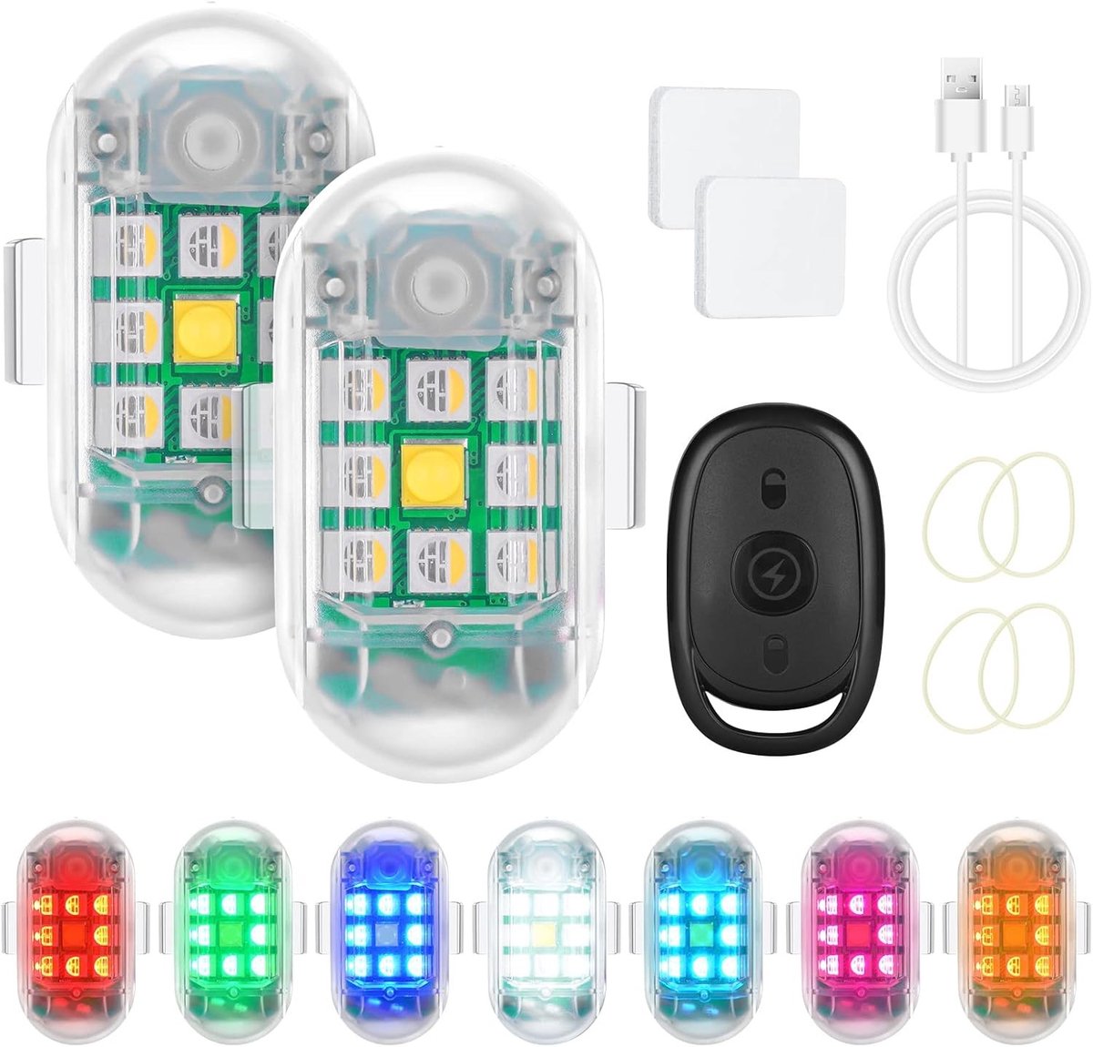 Drone Strobe Light Set van 2 - Anti-Collision LED Nachtverlichting voor Drones, Motoren en RC Auto's, 7 Kleuren Draadloos