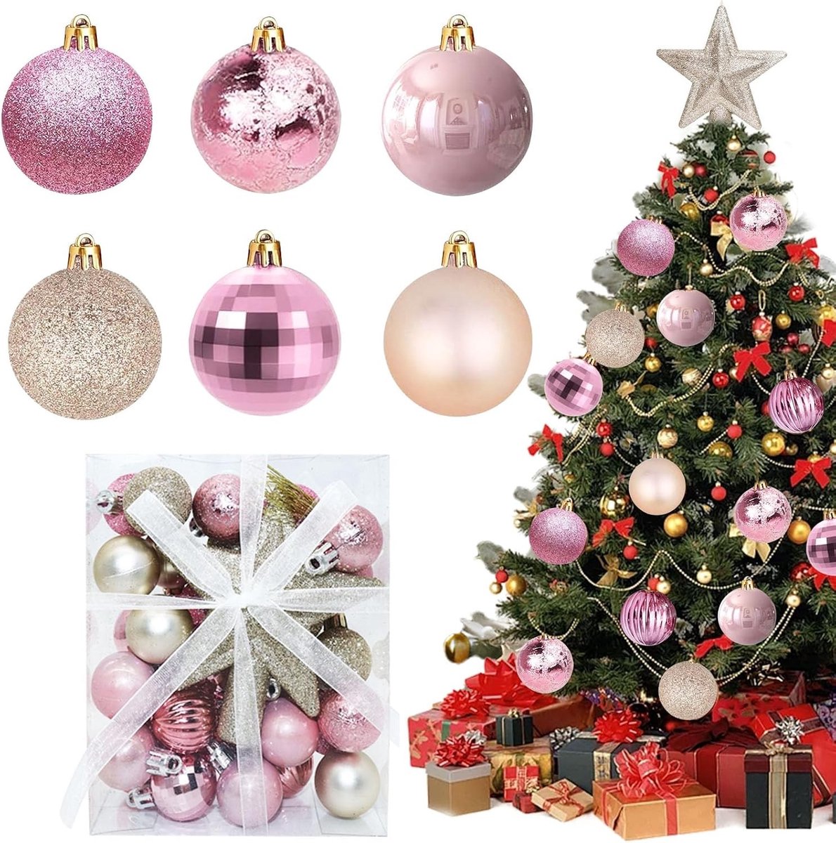 30 Kerstballen 3 cm voor Kerstboomdecoratie - Roze Ballen voor Feestdagen, Thuis, en Partijen