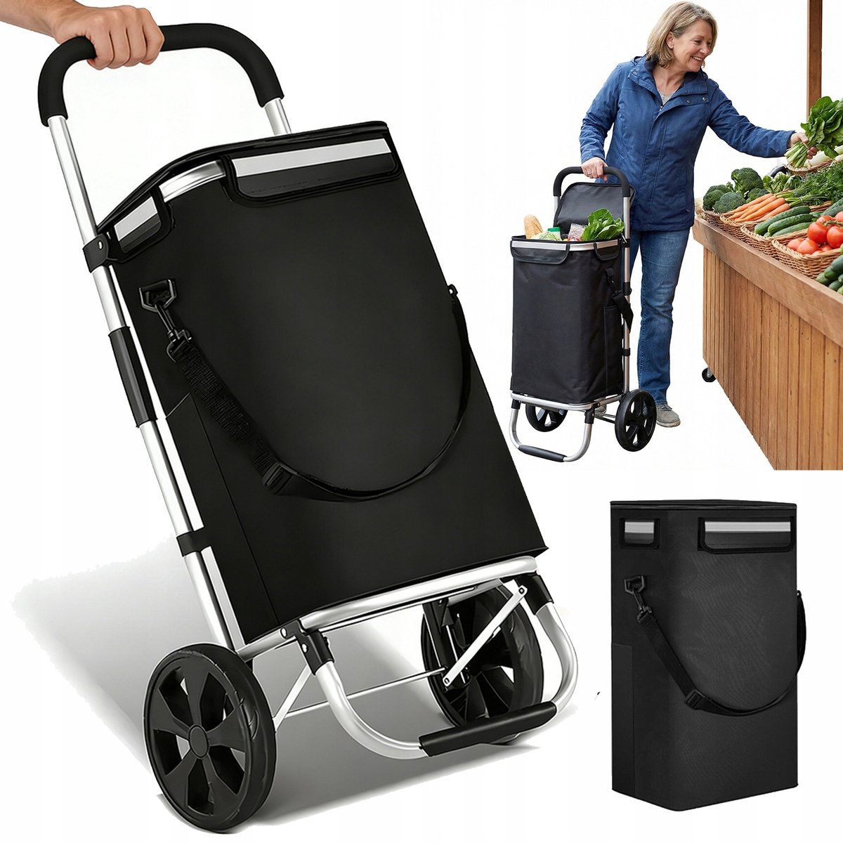 Boodschappentrolley met Koelvak - Boodschappenwagen - Trolley met Wielen - Afneembare Boodschappentas - 37L - 30 kg - Opvouwbaar - Winkeltrolley - 96x42x35 cm - Voor Trap & Auto & Kofferbak
