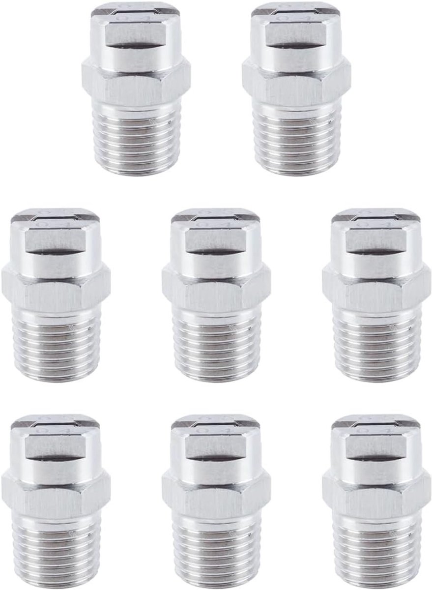Set van 8 hoge druk sproeikoppen met 65 graden spuithoek, 1.3 mm gat en 1/4 inch schroefdraad voor waterborstels en reiniging van moeilijk bereikbare plekken
