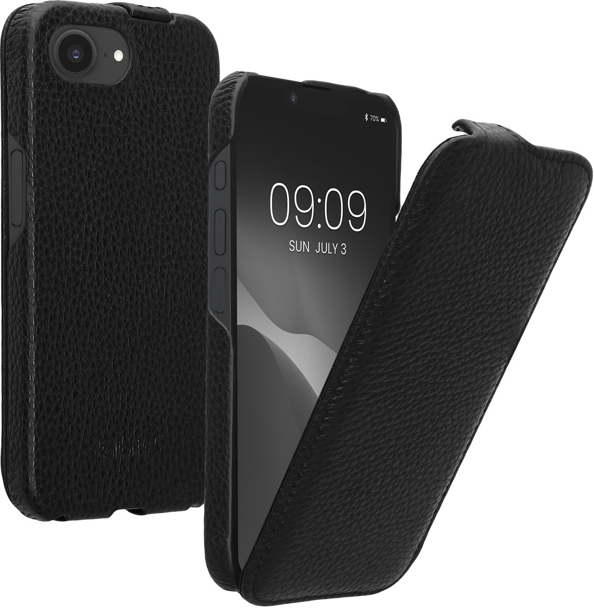 kalibri flip cover geschikt voor Apple iPhone 17e / iPhone 16e - ultradunne leren hoes voor smartphone - zwart