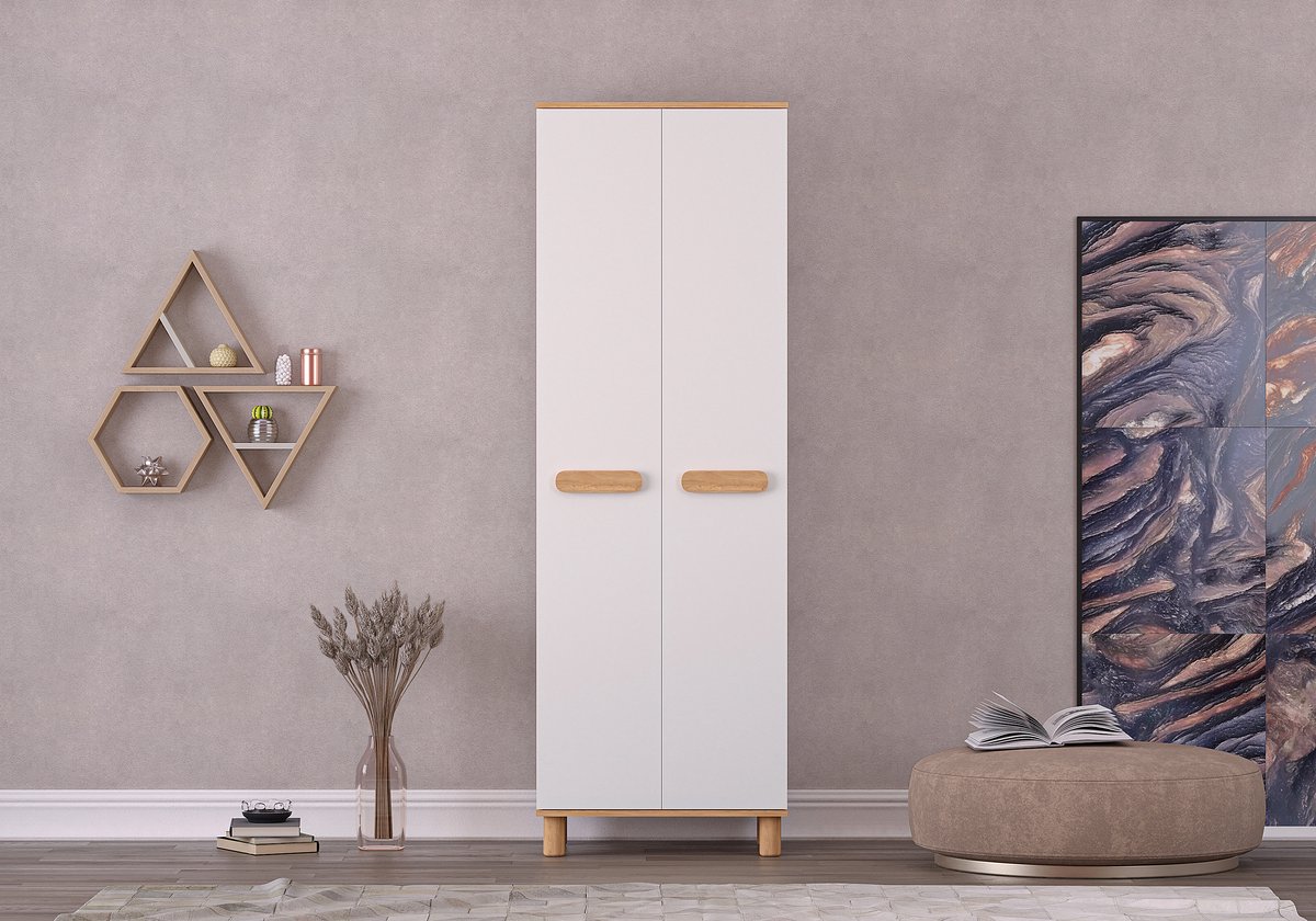 MILA MEGA KLEDINGKAST MET 2 DEUREN – WIT EIKEN – Grote Kledingkast – Garderobekast – Slaapkamerkast – Opbergkast – Ruime Kast – Kleding Opbergen – Moderne Kast – Kledingkast Slaapkamer