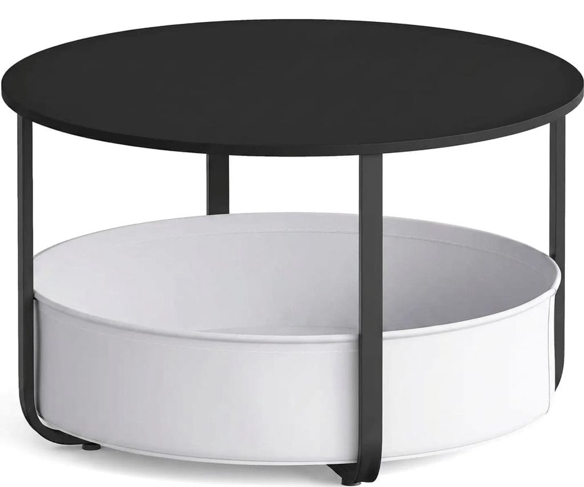 Klarven® Bijzettafel met Opbergmand Zwart + grijs - Bijzettafeltjes Woonkamer - Bijzettafel Bank - Bijzettafel Rond - Roestbestendig Metalen Frame, Afneembare Canvas Opbergmand, Draagvermogen 50 kg - Salontafel - Ø80xh50,5cm